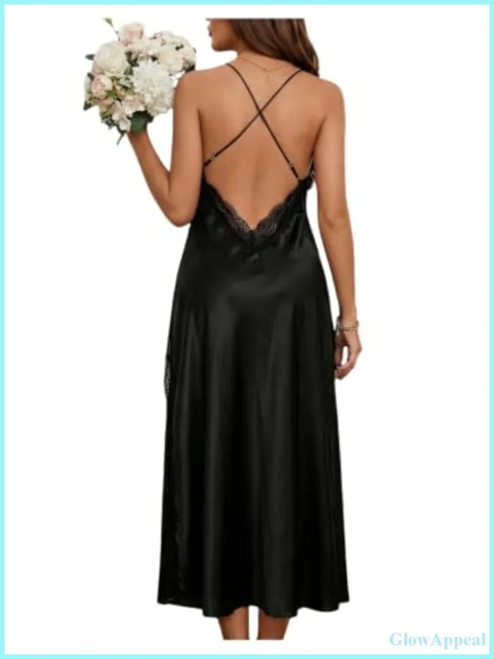 Satin Babydoll Nightgown Lace Trim Criss-Cross Back Chemise Mini